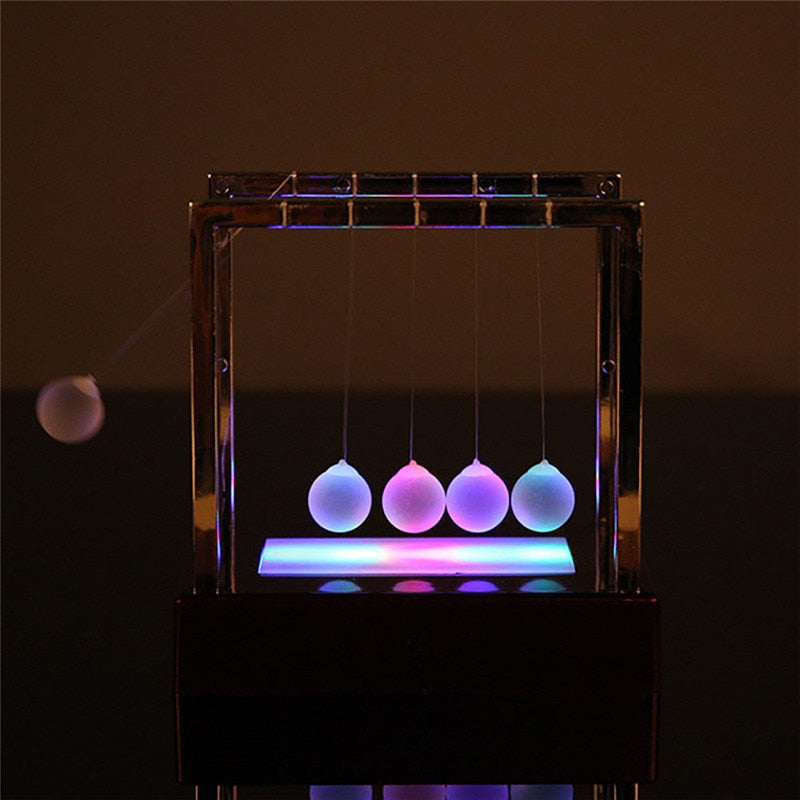 Newton's Cradle LED Light Up Kinetic Energy Desk Toy for Home Office Decor & Science Enthusiasts