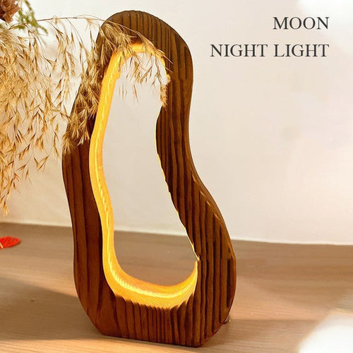 Hollow Design LED Simple Style Desktop Wooden Table Lamp